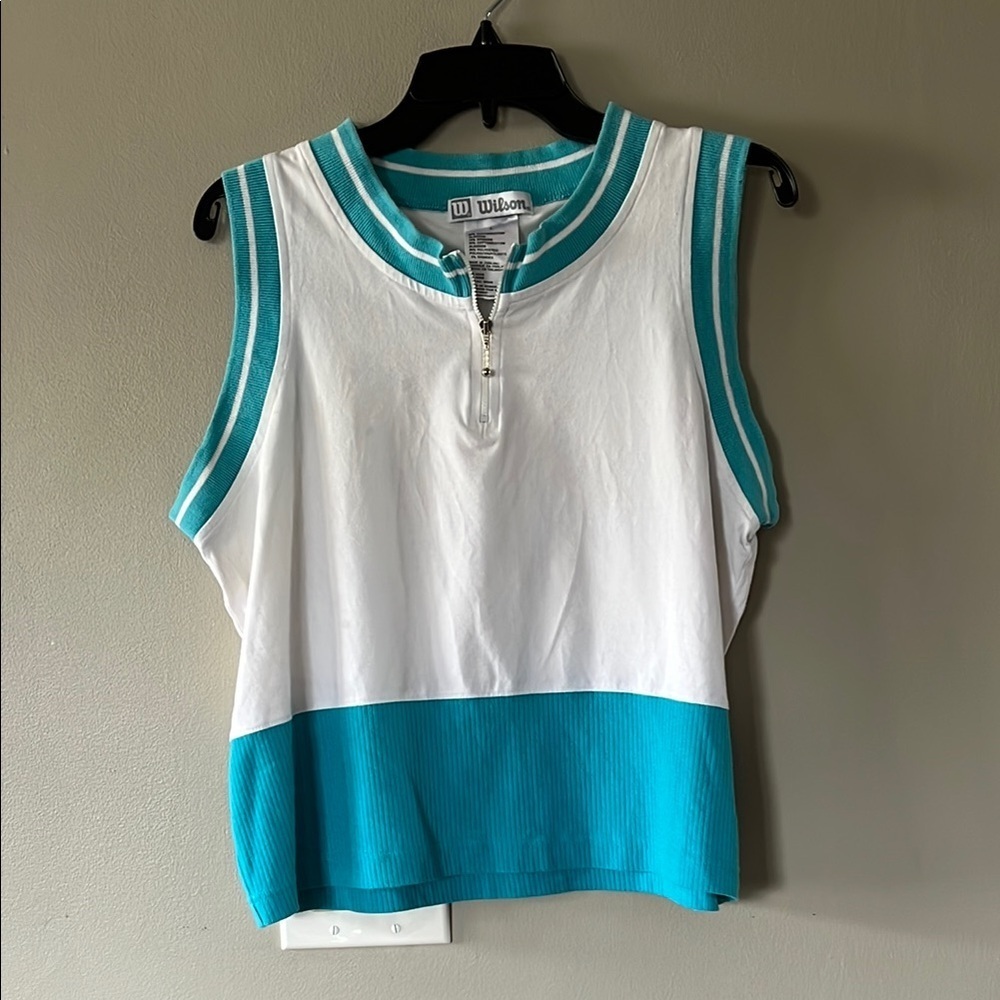 Wilson Women's White and Teal Sleeveless Top